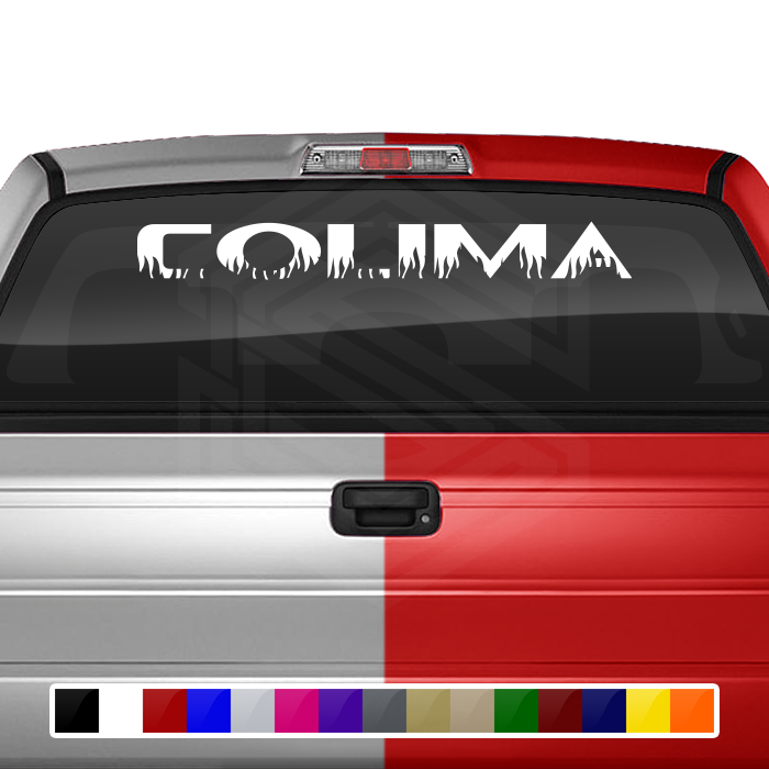 COLIMA COL Mexico Decal Sticker Windshield Window Vinyl Graphic Banner Text Font-Flame Caps 36"x4.25"+