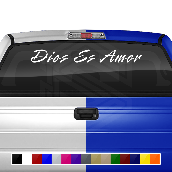 DIOS ES AMOR Decal Sticker Windshield Window Vinyl Graphic Banner Text Font-Rapier 36"x4.25"+