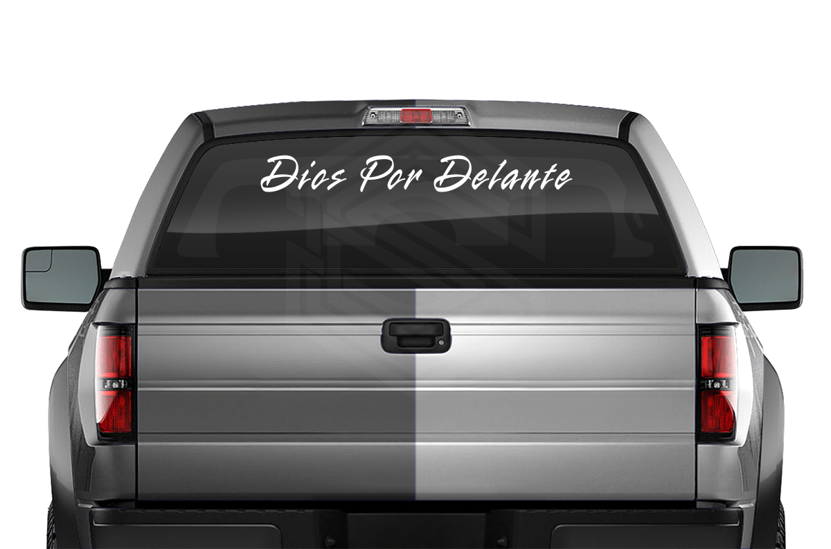 DIOS POR DELANTE Decal Sticker Windshield Window Vinyl Graphic Banner Text Font-Rapier 36"x4.25"+