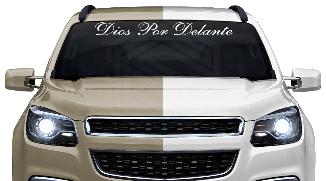 DIOS POR DELANTE Decal Sticker Windshield Window Vinyl Graphic Banner Text Font-Shells1 36"x4.25"+