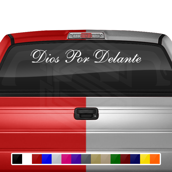 DIOS POR DELANTE Decal Sticker Windshield Window Vinyl Graphic Banner Text Font-Shells1 36"x4.25"+