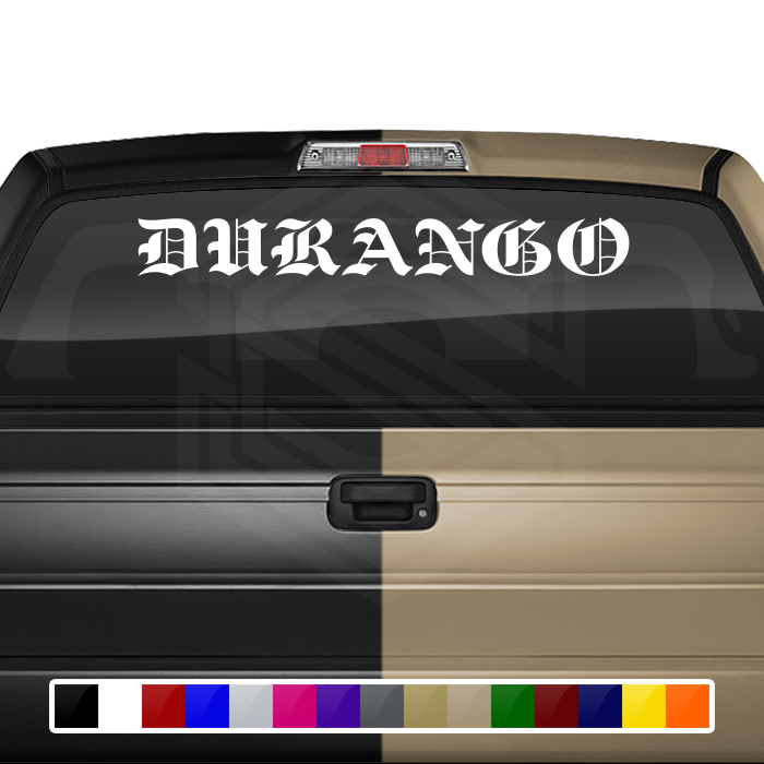 DURANGO DGO Mexico Decal Sticker Windshield Window Vinyl Graphic Banner Text Font-Etch Old English Bold Caps 36"x4.25"+