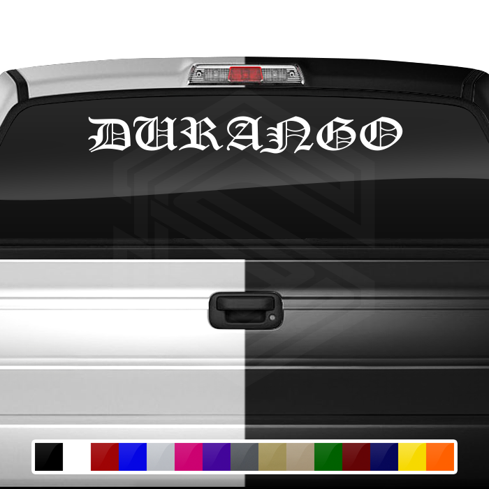 DURANGO DGO Mexico Decal Sticker Windshield Window Vinyl Graphic Banner Text Font-Old English Caps 36"x4.25"+