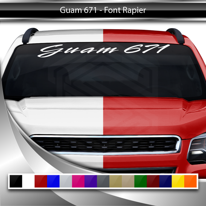 GUAM 671 Decal Sticker Windshield Window Vinyl Graphic Banner Text Font-Rapier 36"x4.25"+