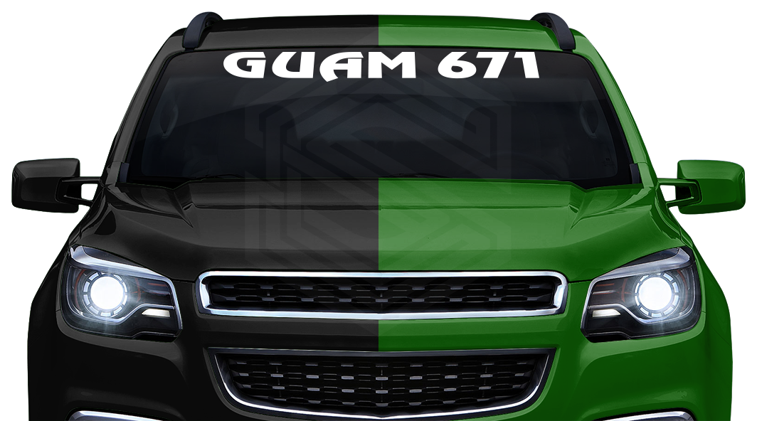 GUAM 671 Decal Sticker Windshield Window Vinyl Graphic Banner Text Font-Review Caps 36"x4.25"+