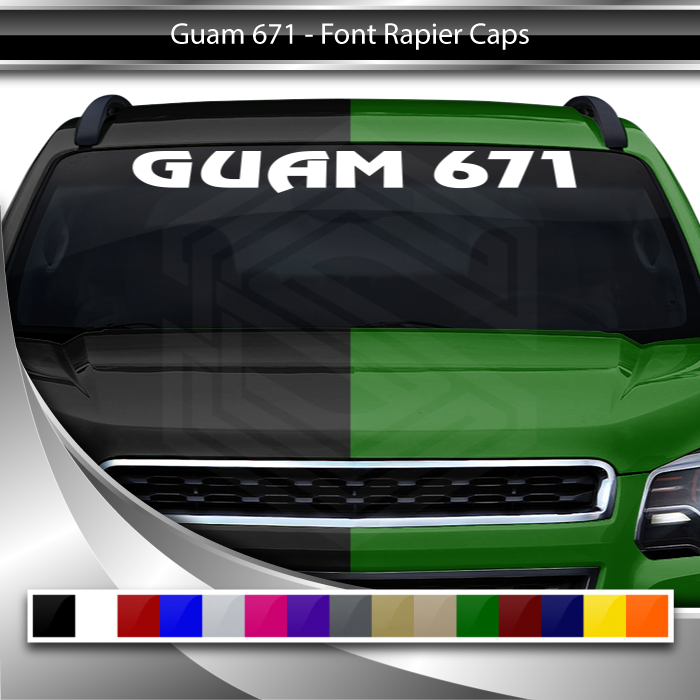 GUAM 671 Decal Sticker Windshield Window Vinyl Graphic Banner Text Font-Review Caps 36"x4.25"+