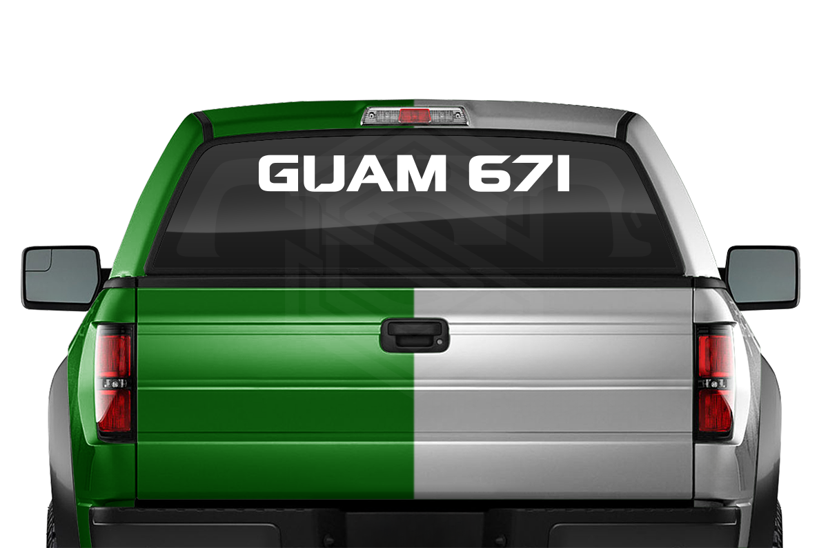 GUAM 671 Decal Sticker Windshield Window Vinyl Graphic Banner Text Font-Spaceage Caps 36"x4.25"+