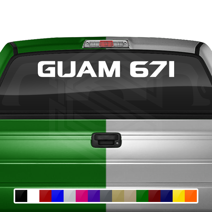 GUAM 671 Decal Sticker Windshield Window Vinyl Graphic Banner Text Font-Spaceage Caps 36"x4.25"+