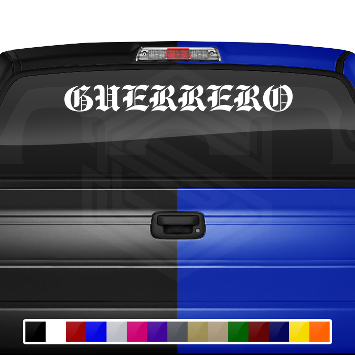 GUERRERO GRO Mexico Decal Sticker Windshield Window Vinyl Graphic Banner Text Font-Etch Old English Bold Caps 36"x4.25"+