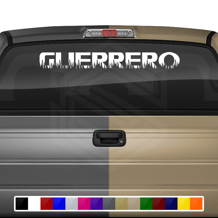GUERRERO GRO Mexico Decal Sticker Windshield Window Vinyl Graphic Banner Text Font-Flames Caps 36"x4.25"+