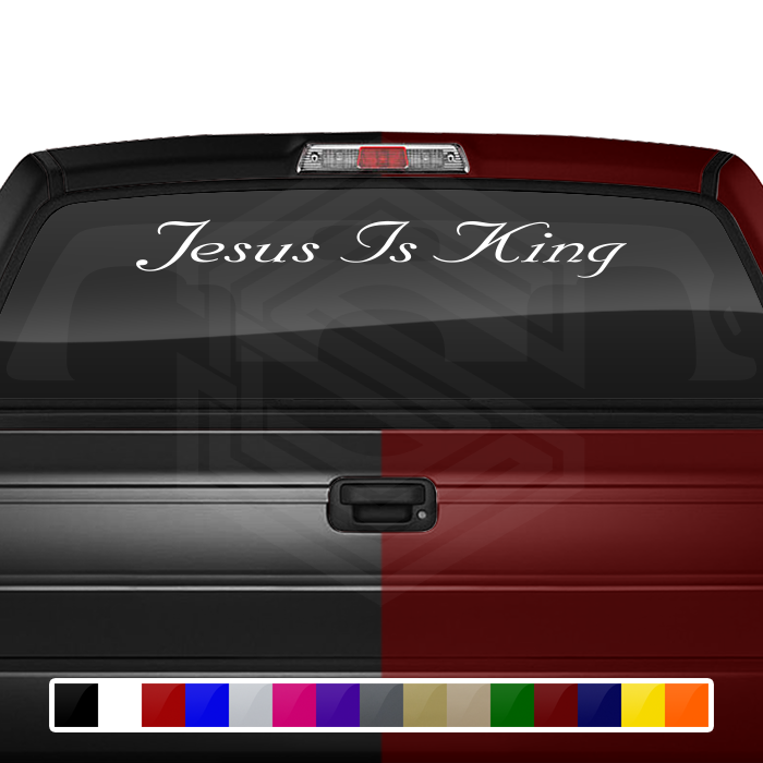 JESUS IS KING Decal Sticker Windshield Window Vinyl Graphic Banner Text Font-Nuptial 36"x4.25"+