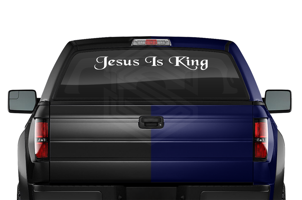 JESUS IS KING Decal Sticker Windshield Window Vinyl Graphic Banner Text Font-Tailends 36"x4.25"+