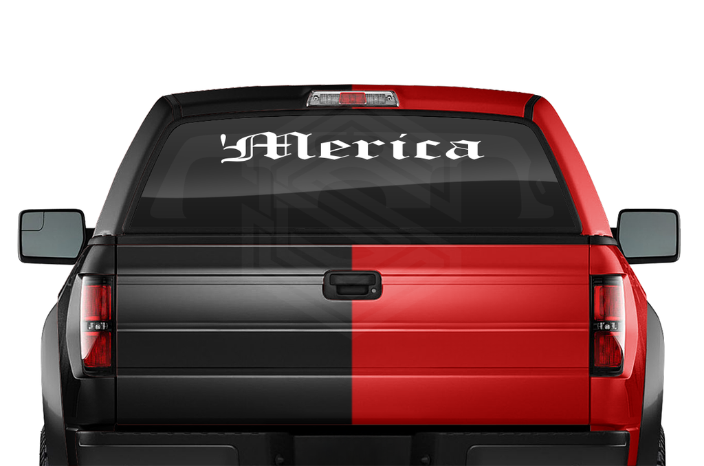 'MERICA Decal Sticker Windshield Window Vinyl Graphic Banner Text Font-Old English 36"x4.25"+