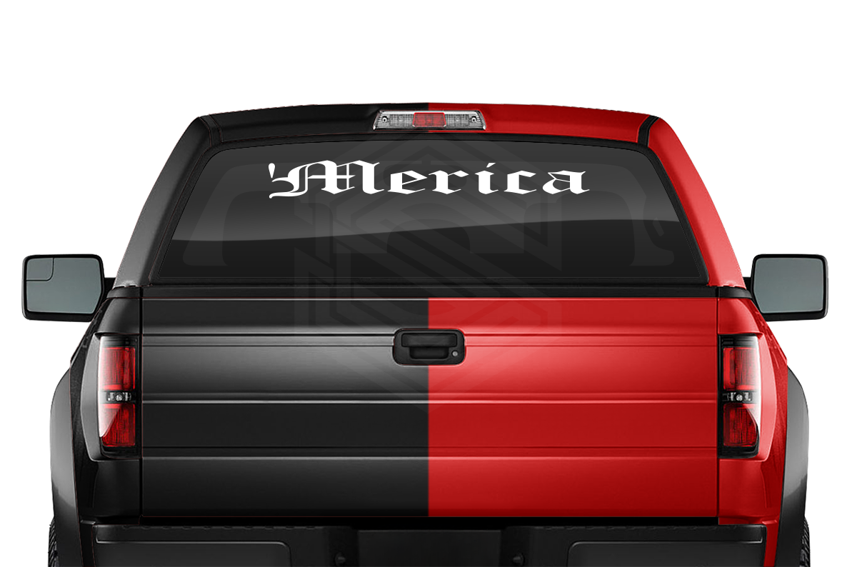 'MERICA Decal Sticker Windshield Window Vinyl Graphic Banner Text Font-Old English 36"x4.25"+