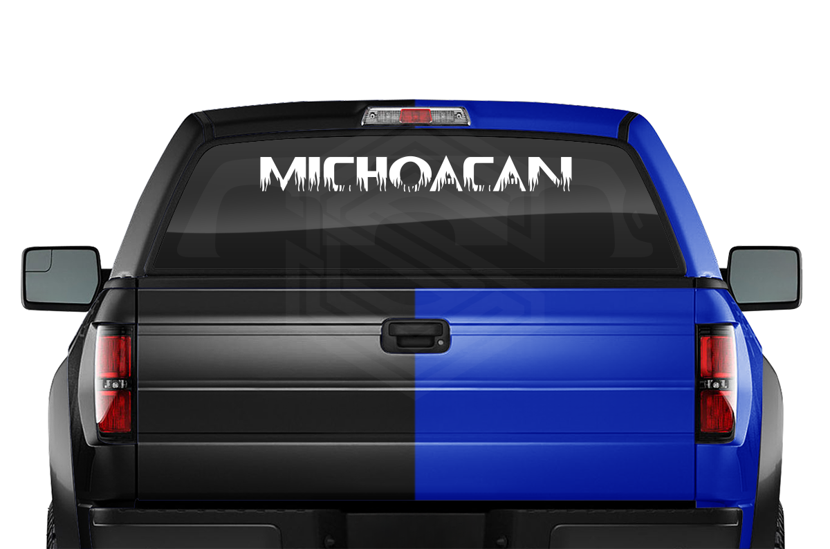 MICHOACÁN MICH Mexico Decal Sticker Windshield Window Vinyl Graphic Banner Text Font-Flame Caps 36"x4.25"+