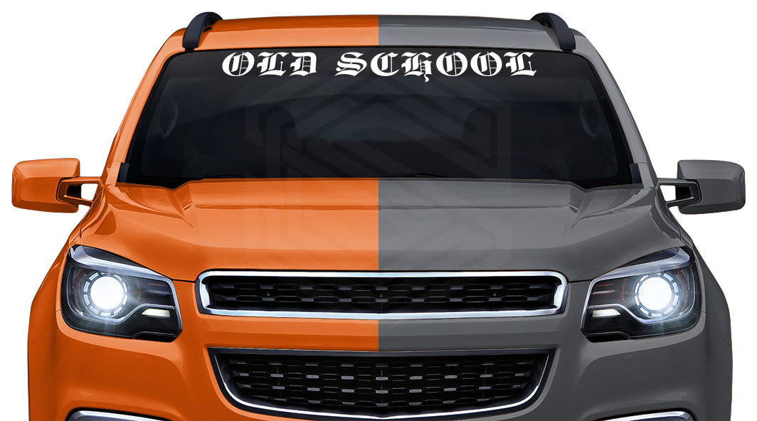 OLD SCHOOL Decal Sticker Windshield Window Vinyl Graphic Banner Text Font-Etch Old English Bold Caps 36"x4.25"+