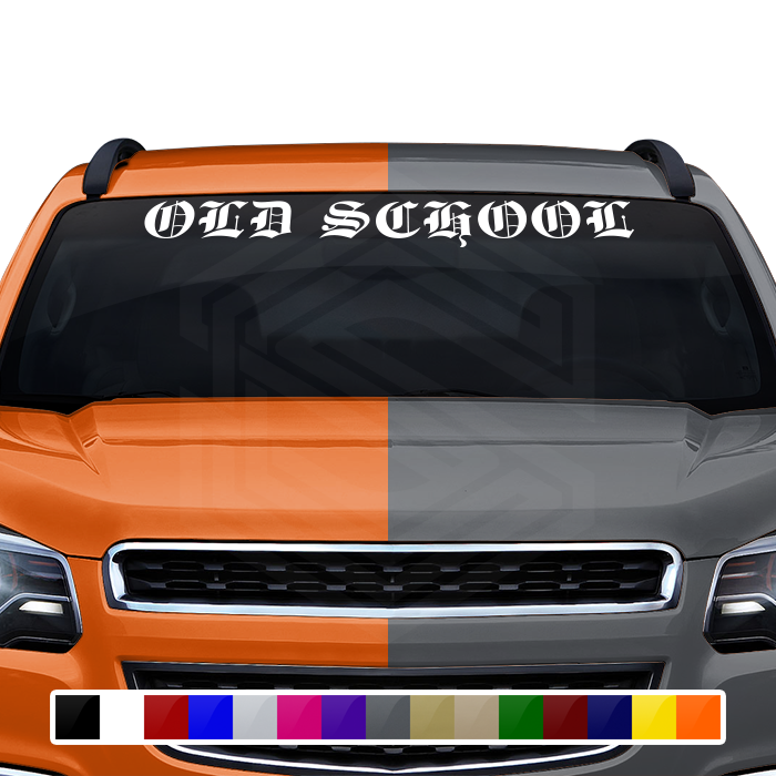 OLD SCHOOL Decal Sticker Windshield Window Vinyl Graphic Banner Text Font-Etch Old English Bold Caps 36"x4.25"+
