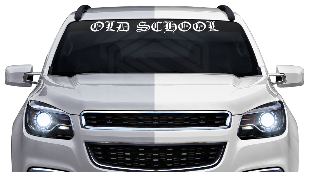 OLD SCHOOL Decal Sticker Windshield Window Vinyl Graphic Banner Text Font-Old English Caps 36"x4.25"+