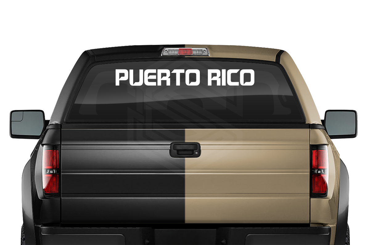 Calcomanía de PUERTO RICO para parabrisas, ventana, vinilo, pancarta gráfica, texto, mayúsculas espaciadas, 36" x 4.25" o más