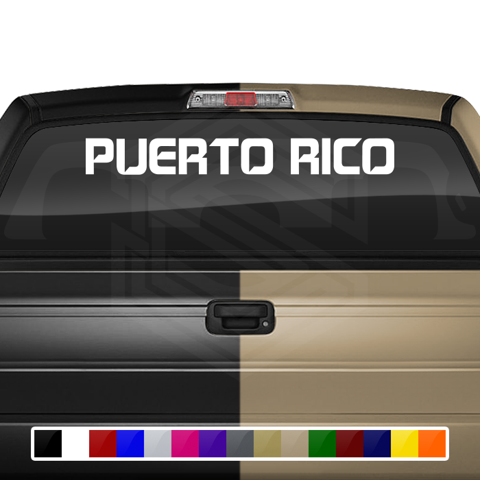 Calcomanía de PUERTO RICO para parabrisas, ventana, vinilo, pancarta gráfica, texto, mayúsculas espaciadas, 36" x 4.25" o más