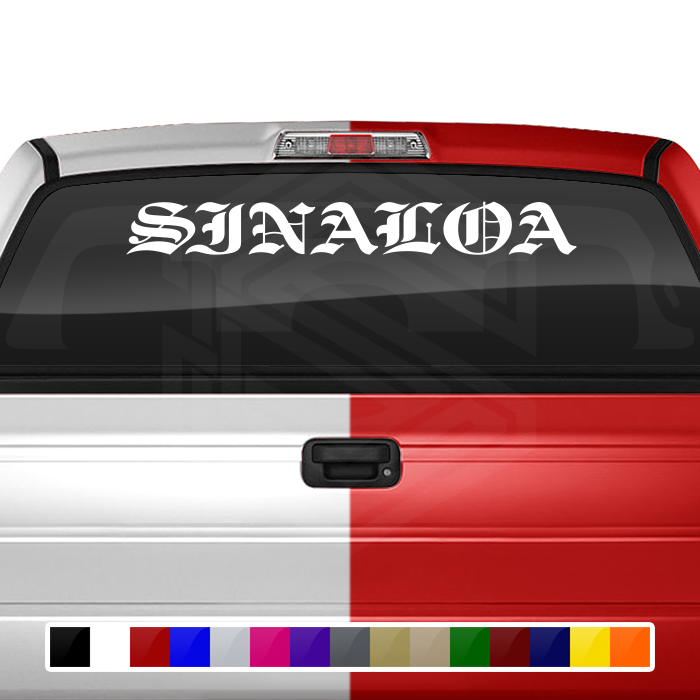 SINALOA SIN Mexico Decal Sticker Windshield Window Vinyl Graphic Banner Text Font-Etch Old English Bold Caps 36"x4.25"+