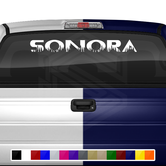 SONORA SON Mexico Decal Sticker Windshield Window Vinyl Graphic Banner Text Font-Flame Caps 36"x4.25"+