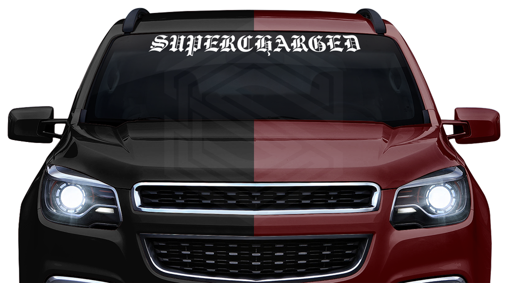 Supercharged Text Supercharged Decal Sticker Windshield Window Vinyl Graphic Banner Text ...