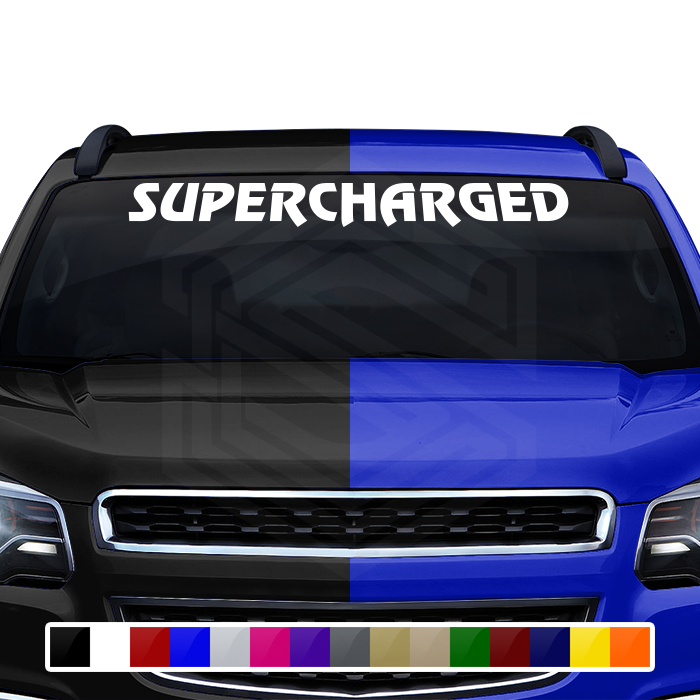 Calcomanía SUPERCHARGED para parabrisas, ventana, vinilo, pancarta gráfica, texto, fuente, revisión en mayúsculas, 36" x 4.25" o más