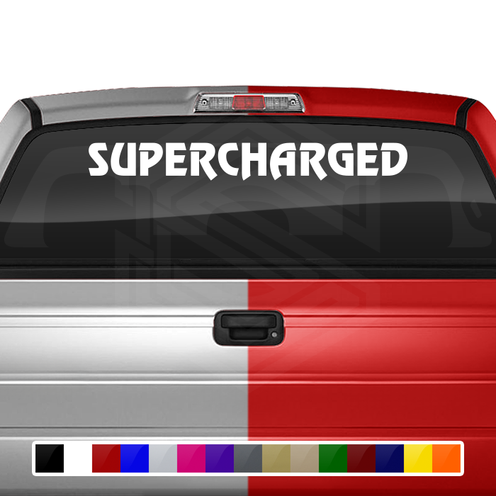 Calcomanía SUPERCHARGED para parabrisas, ventana, vinilo, pancarta gráfica, texto, fuente, revisión en mayúsculas, 36" x 4.25" o más