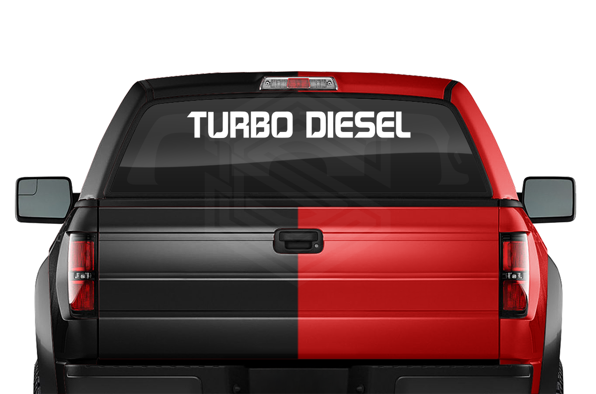 TURBO DIESEL Decal Sticker Windshield Window Vinyl Graphic Banner Text Font-Spaceage Caps 36"x4.25"+