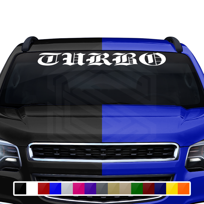 TURBO Decal Sticker Windshield Window Vinyl Graphic Banner Text Font-Etch Old English Bold Caps 36"x4.25"+