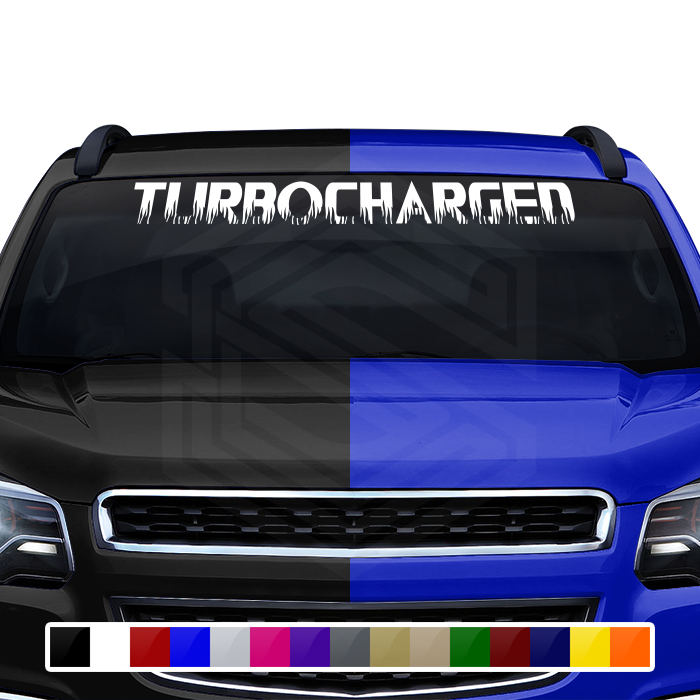 TURBOCHARGED Decal Sticker Windshield Window Vinyl Graphic Banner Text Font-Flame Caps 36"x4.25"+