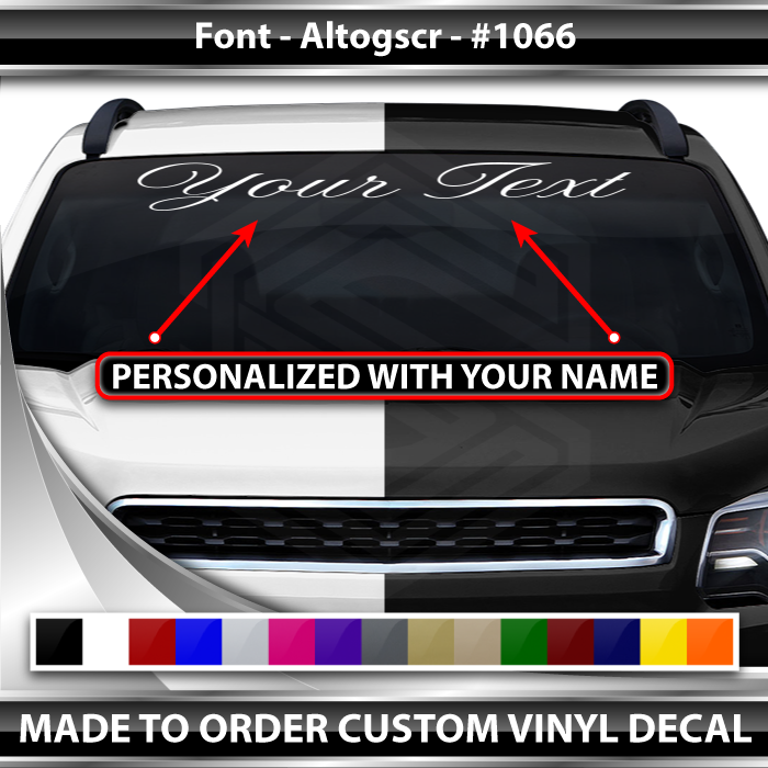 Fuente Altogscr Script n.° 1066 - Calcomanía personalizada con nombre, texto y letras para parabrisas y ventana, vinilo gráfico de 91 x 10,8 cm o más