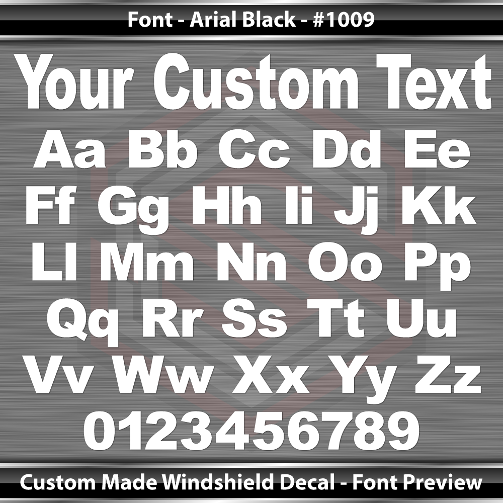 Fuente Arial Negra n.° 1009 - Calcomanía personalizada con nombre, texto y letras para parabrisas y ventana, vinilo gráfico de 91 x 10,8 cm o más