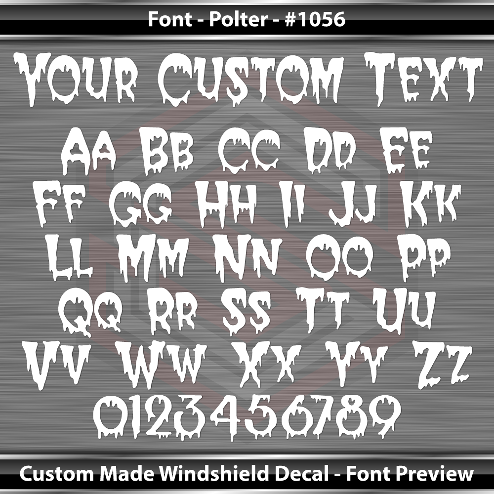 Font Polter n.° 1056 - Calcomanía personalizada con nombre, texto y letras para parabrisas y ventana, vinilo gráfico de 91 x 10,8 cm o más