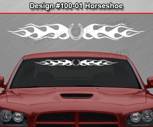 Design #100 Horseshoe - Windshield Window Flame Flaming Vinyl Sticker Decal Graphic Banner 36"x4.25"+