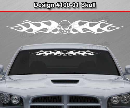 Design #100 Skull - Windshield Window Flame Flaming Vinyl Sticker Decal Graphic Banner 36"x4.25"+
