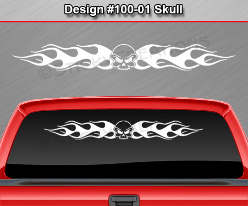 Design #100 Skull - Windshield Window Flame Flaming Vinyl Sticker Decal Graphic Banner 36"x4.25"+