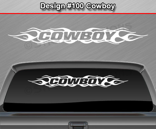 Design #100 Cowboy - Windshield Window Flame Flaming Vinyl Sticker Decal Graphic Banner 36"x4.25"+