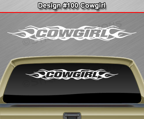 Design #100 Cowgirl - Windshield Window Flame Flaming Vinyl Sticker Decal Graphic Banner 36"x4.25"+
