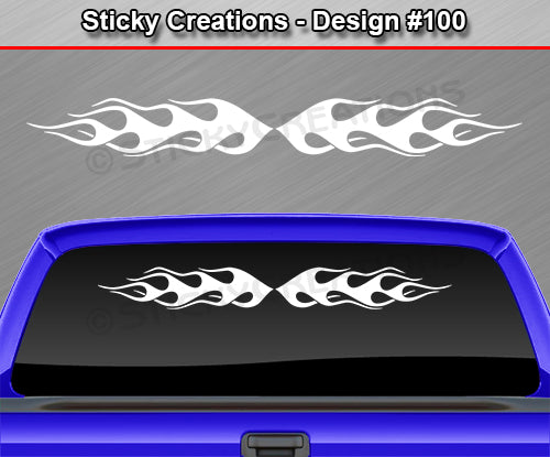 Design #100 - 36"x4.25" + Windshield Window Flame Flaming Vinyl Sticker Decal Graphic Banner