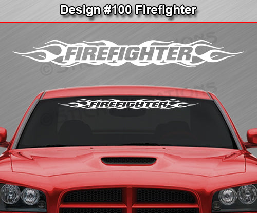 Design #100 Firefighter - Windshield Window Flame Flaming Vinyl Sticker Decal Graphic Banner 36"x4.25"+