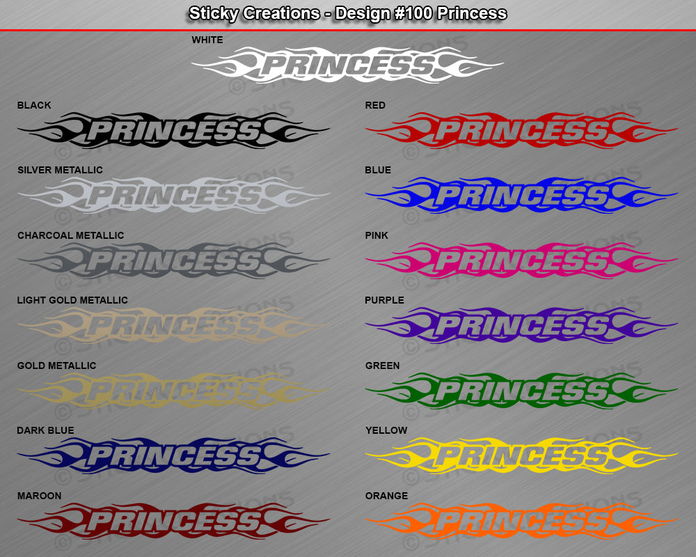 Design #100 Princess - Windshield Window Flame Flaming Vinyl Sticker Decal Graphic Banner 36"x4.25"+