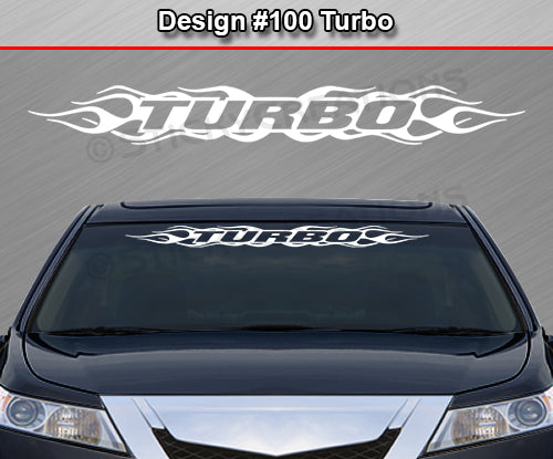 Design #100 Turbo - Windshield Window Flame Flaming Vinyl Sticker Decal Graphic Banner 36"x4.25"+