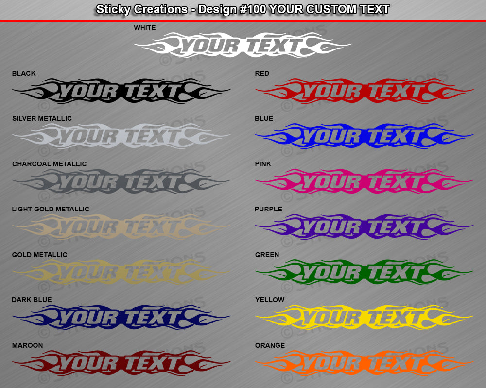Design #100 Your Text - Custom Personalized Windshield Window Flame Flaming Vinyl Sticker Decal Graphic Banner 36"x4.25"+
