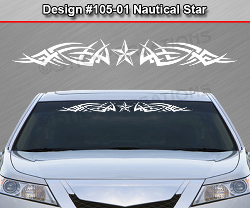Design #105 Nautical Star - Windshield Window Tribal Spikes Vinyl Sticker Decal Graphic Banner 36"x4.25"+
