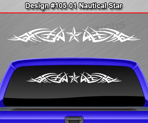 Design #105 Nautical Star - Windshield Window Tribal Spikes Vinyl Sticker Decal Graphic Banner 36"x4.25"+