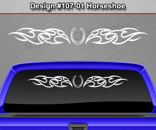 Design #107 Horseshoe - Windshield Window Tribal Flames Vinyl Sticker Decal Graphic Banner 36"x4.25"+