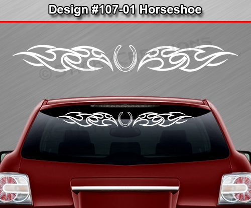 Design #107 Horseshoe - Windshield Window Tribal Flames Vinyl Sticker Decal Graphic Banner 36"x4.25"+
