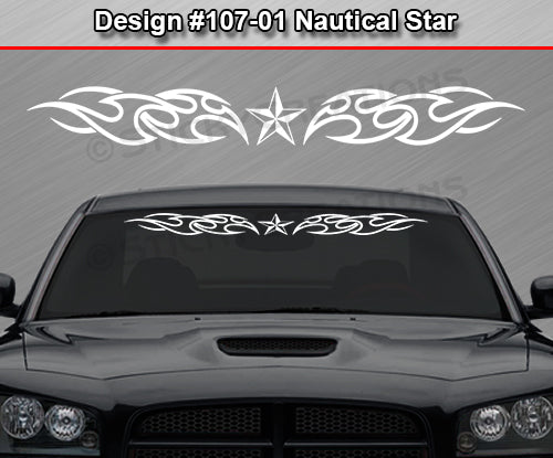 Design #107 Nautical Star - Windshield Window Tribal Flames Vinyl Sticker Decal Graphic Banner 36"x4.25"+